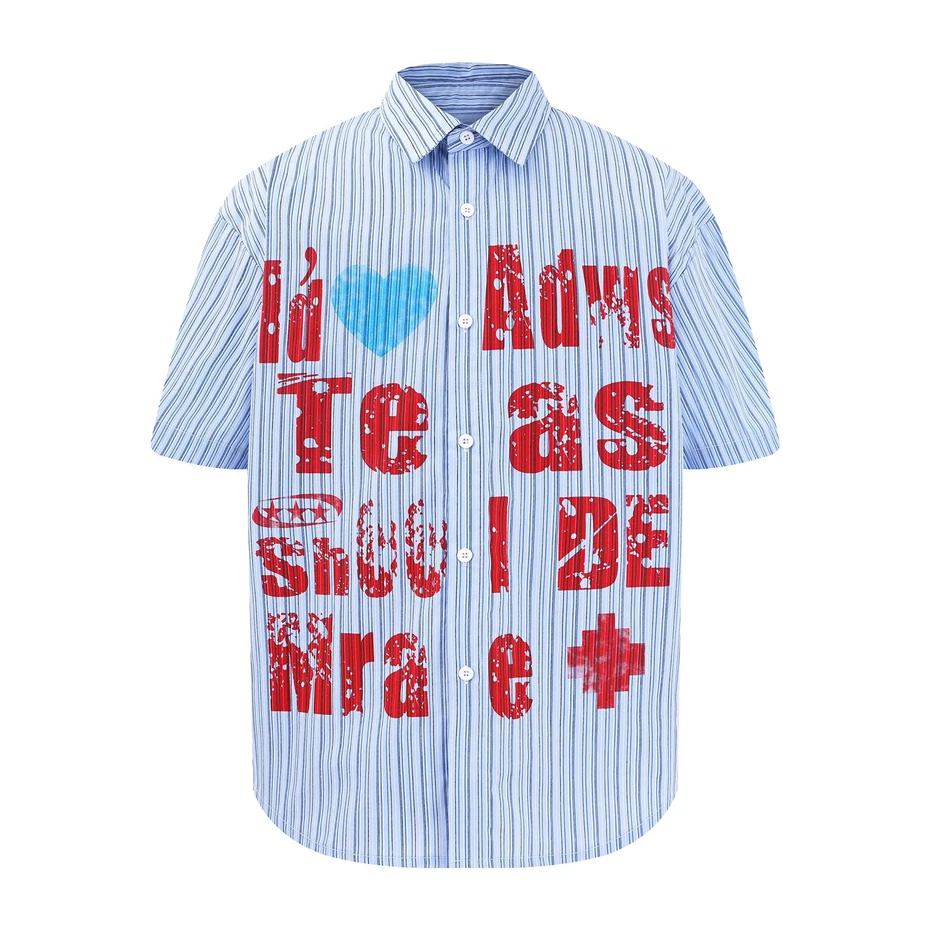 Summer Mens Striped Short Sleeve Shirts Hip Hop Letter Print Blouses Men Harajuku Streetwear Vintage Casual Fashion Loose Shirts
Summer Mens Striped Short Sleeve Shirts Hip Hop Letter Print Blouses Men Harajuku Streetwear Vintage Casual Fashion Loose Shirts