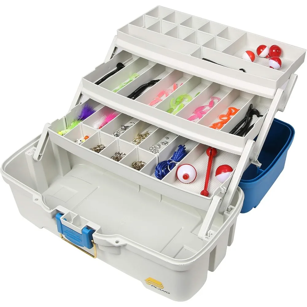 Three-Tray Fishing Tackle Box with Gear in Aqua Blue and Tan
Three-Tray Fishing Tackle Box with Gear in Aqua Blue and Tan