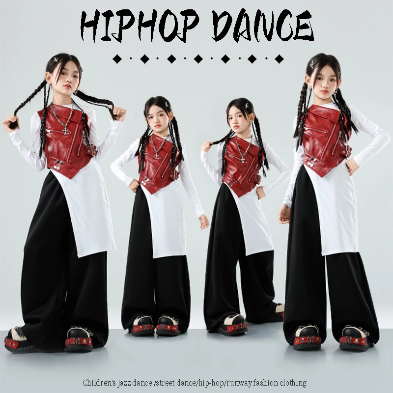 Jazz Dance Clothes Girls Hip Hop Performance Costume Red Leather Vest Black Pants Children Runway Concert Outfits Stage Wear
Jazz Dance Clothes Girls Hip Hop Performance Costume Red Leather Vest Black Pants Children Runway Concert Outfits Stage Wear