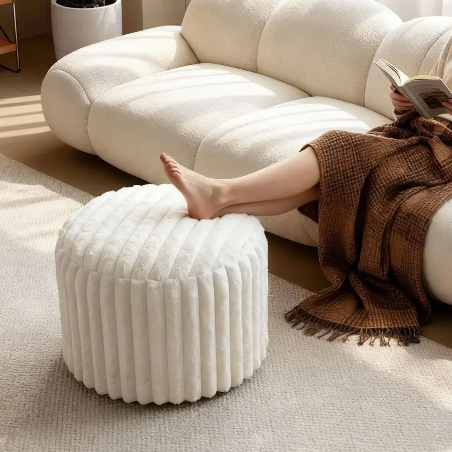 Round Stuffed Floor Poufs Ottoman, Stripe Faux Fur Footrest with Dual Layer Comfort, Removable Washable Cover, 20x15 Plush Pouf
Round Stuffed Floor Poufs Ottoman, Stripe Faux Fur Footrest with Dual Layer Comfort, Removable Washable Cover, 20x15 Plush Pouf