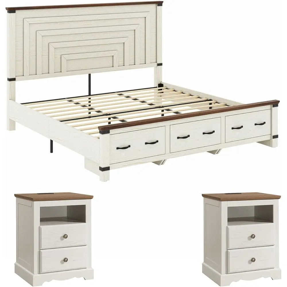 AMERLIE armhouse Bedroom urniture Set, Includes 2 Nightstands with Charging Station and 1 King Wood Platorm Bed e with Storage D
AMERLIE armhouse Bedroom urniture Set, Includes 2 Nightstands with Charging Station and 1 King Wood Platorm Bed e with Storage D