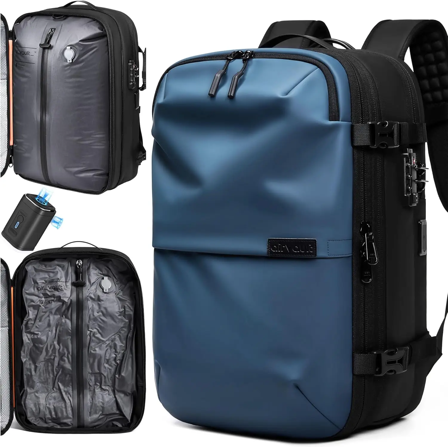 60L Expandable Vacuum Compression Travel Backpack with Built-in Pump, Water Resistant, TSA Lock, Blue
60L Expandable Vacuum Compression Travel Backpack with Built-in Pump, Water Resistant, TSA Lock, Blue