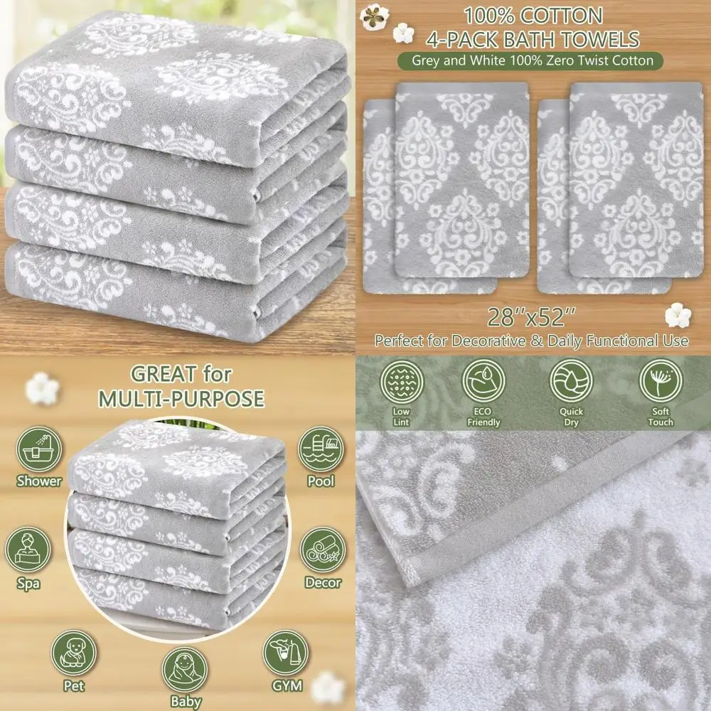 100% Cotton Bath Towels Set of 4 - Quick Dry, Soft, Lightweight, Absorbent, Grey and White Striped Pattern, Ideal for Everyday U
100% Cotton Bath Towels Set of 4 - Quick Dry, Soft, Lightweight, Absorbent, Grey and White Striped Pattern, Ideal for Everyday U