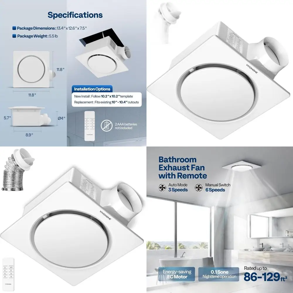 Energy-Saving 10.2-inch Ceiling Bathroom Exhaust Fan with Motion Sensor, Easy Install, No Attic Access Needed
Energy-Saving 10.2-inch Ceiling Bathroom Exhaust Fan with Motion Sensor, Easy Install, No Attic Access Needed