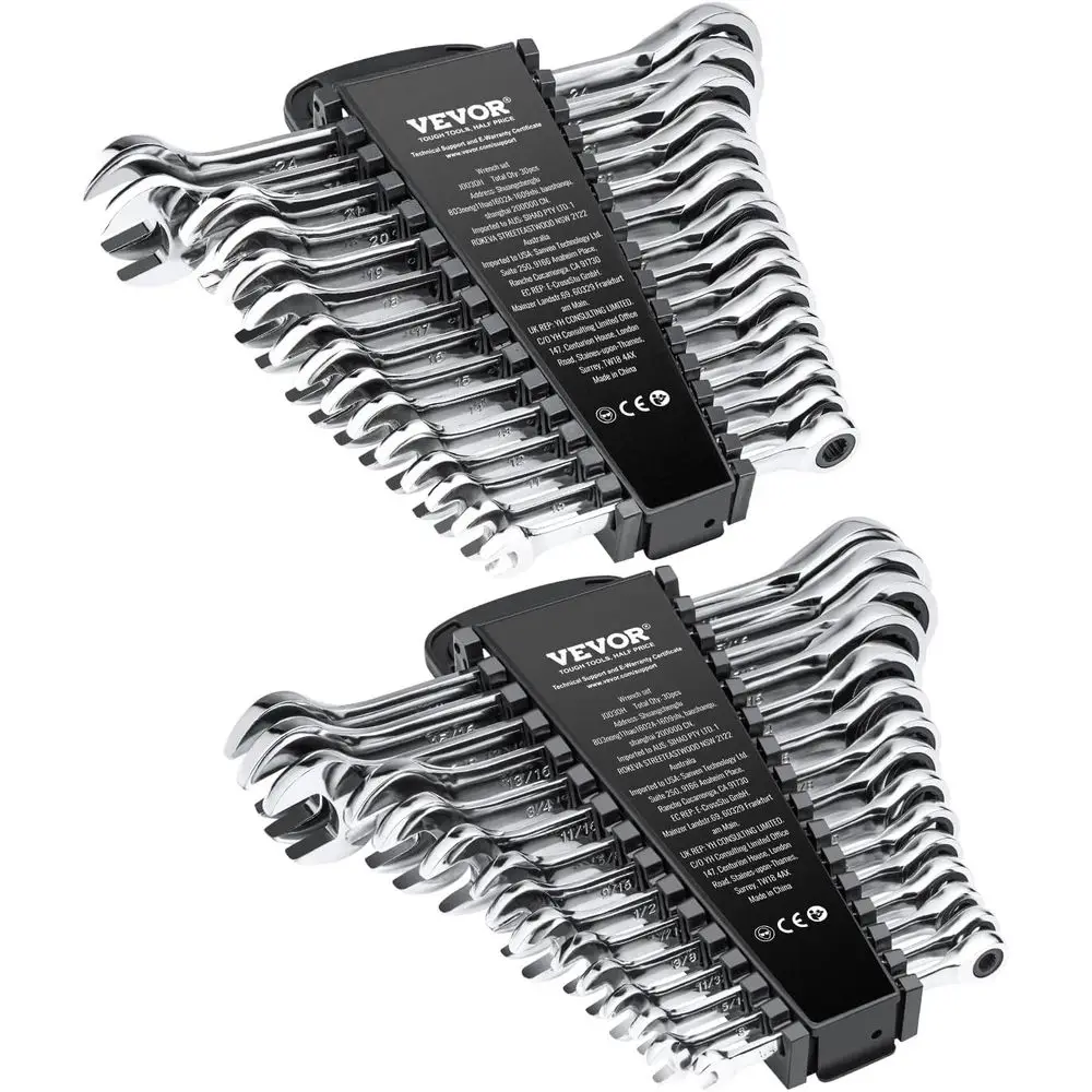 Comination Wrenct, 30-Piece Ratceting Wrenct witOrganizer Rack, Cr-V Steel Wrenct SAE 1/4to 1, Metric 8 mm to 24 mm, Ideal or ne
Comination Wrenct, 30-Piece Ratceting Wrenct witOrganizer Rack, Cr-V Steel Wrenct SAE 1/4to 1, Metric 8 mm to 24 mm, Ideal or ne