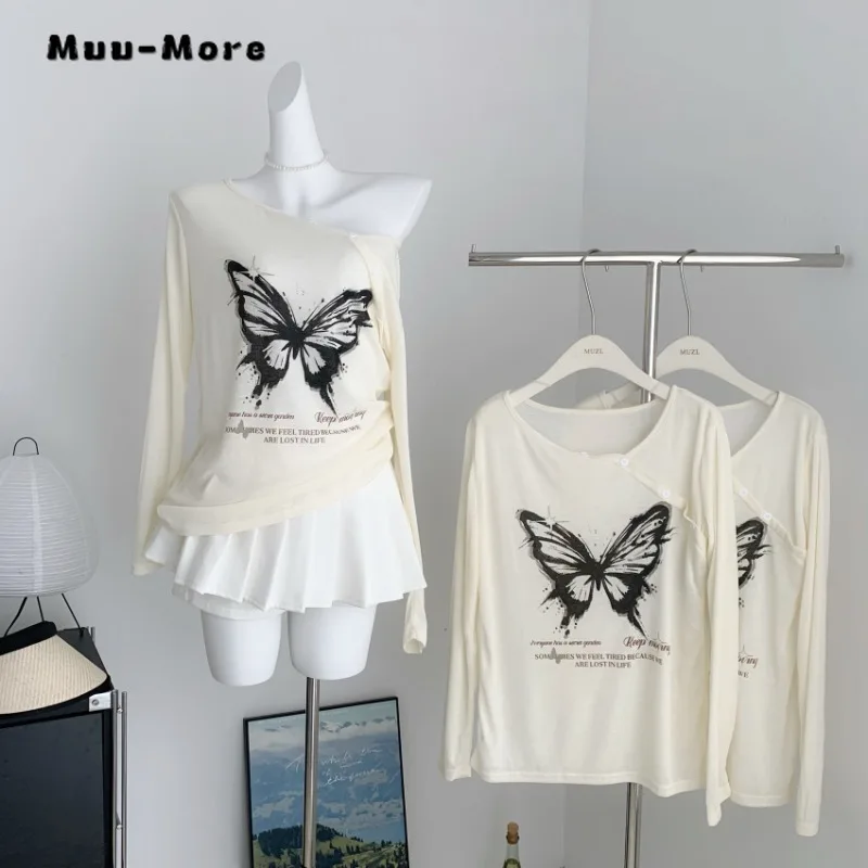 2023 Autumn Winter Light Thin Hotsweet Butterfly Printing Solid Color Asymmetrical Collar Tops for Women Y2K Trendy Hedging Top
2023 Autumn Winter Light Thin Hotsweet Butterfly Printing Solid Color Asymmetrical Collar Tops for Women Y2K Trendy Hedging Top