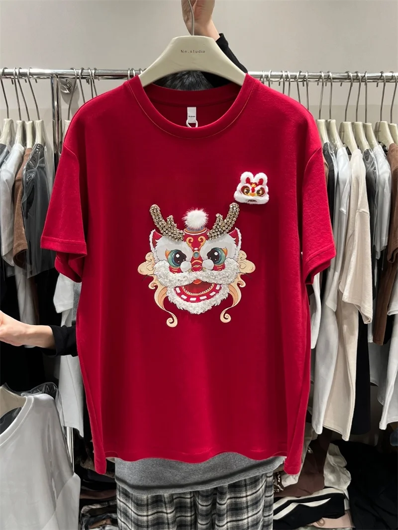 Loose Short Sleeve T-Shirt Women's Base Shirt Upper Apparel Heavy Embellished Diamond Cartoon All-Match Fashionable Top
Loose Short Sleeve T-Shirt Women's Base Shirt Upper Apparel Heavy Embellished Diamond Cartoon All-Match Fashionable Top