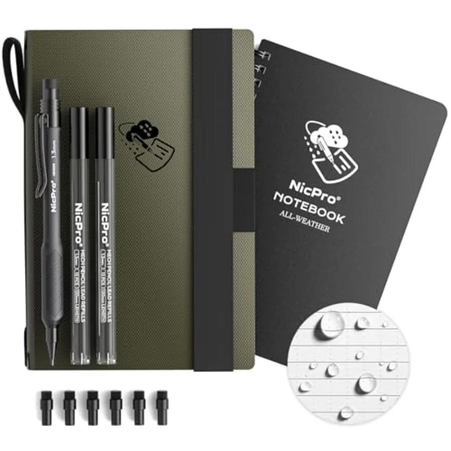 Waterproof Notebook with 1.3mm Mechanical Pencil Set, TPU Fabric Cover, 4.8"x7" Stone Paper Notebook, Carpenter Pencil with Lea
Waterproof Notebook with 1.3mm Mechanical Pencil Set, TPU Fabric Cover, 4.8"x7" Stone Paper Notebook, Carpenter Pencil with Lea