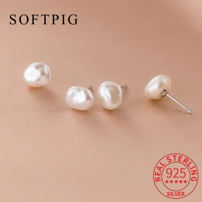 SOFTPIG Real 925 Sterling Silver Irregular Natural Pearl Stud Earrings for Women Classic Fine Jewelry Minimalist Accessories
SOFTPIG Real 925 Sterling Silver Irregular Natural Pearl Stud Earrings for Women Classic Fine Jewelry Minimalist Accessories