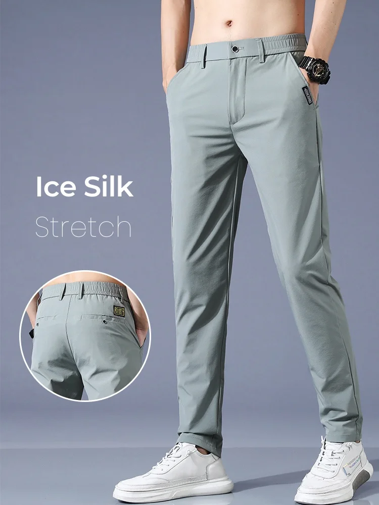 Summer Men Casual Pants Ice Silk Quick Dry Fashion Slim Stretch Business Trousers Korean Cool Breathable Brand Mens Pants
Summer Men Casual Pants Ice Silk Quick Dry Fashion Slim Stretch Business Trousers Korean Cool Breathable Brand Mens Pants