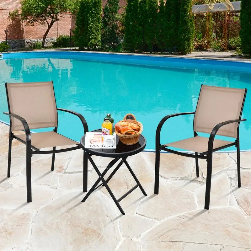 Set of 2 Patio Stackable Dining Chairs with Armrests Garden Deck-Brown
Set of 2 Patio Stackable Dining Chairs with Armrests Garden Deck-Brown