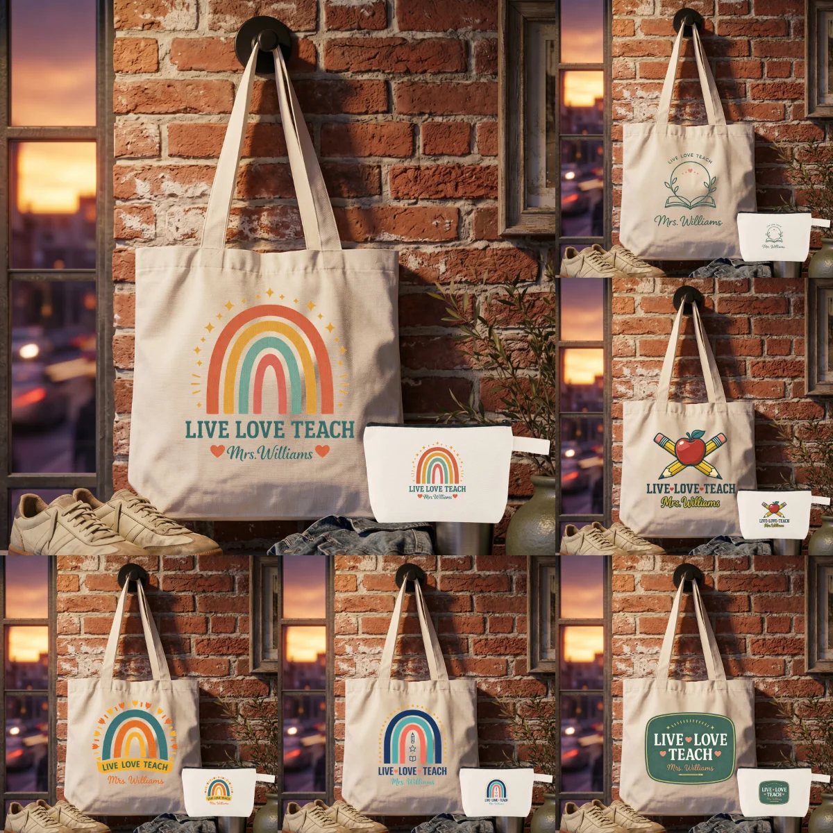 1 Pack "Live Love Teach" Canvas Bag Set, Rainbow Teacher Graphic Tote Bag & Makeup Pouch, Lightweight 2-Piece Kit
1 Pack "Live Love Teach" Canvas Bag Set, Rainbow Teacher Graphic Tote Bag & Makeup Pouch, Lightweight 2-Piece Kit