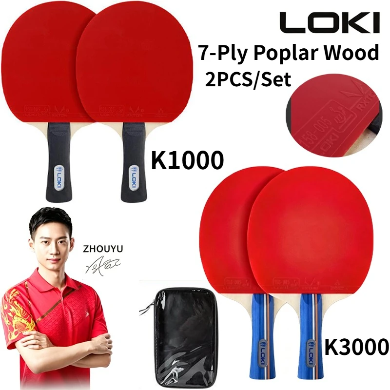 LOKI K1000/K3000 Finished Table Tennis Racket 2PCS/Set 7-Ply Poplar Wood Ping Pong Bat with RXTON 1 Rubber for Beginner Student
LOKI K1000/K3000 Finished Table Tennis Racket 2PCS/Set 7-Ply Poplar Wood Ping Pong Bat with RXTON 1 Rubber for Beginner Student