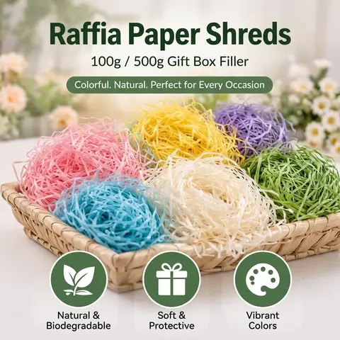 500g Multicolor Raffia Paper Shreds Filler Vibrant Crinkle Cut Paper Strips for Basket Wrapping Party Decorations Craft Supplies