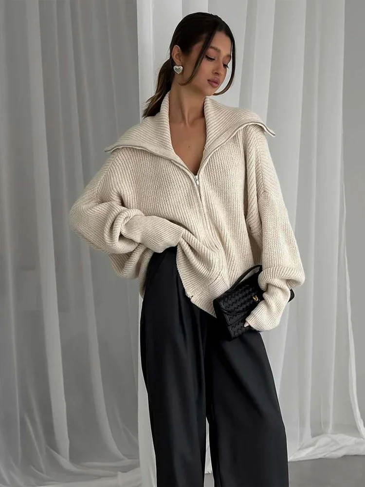 Lapel Zipper Kintted Sweater Lady Casual Solid Long-sleeved Loose Cropped Sweaters 2026 Ladies Spring Daily Commute Cardigans
Lapel Zipper Kintted Sweater Lady Casual Solid Long-sleeved Loose Cropped Sweaters 2026 Ladies Spring Daily Commute Cardigans