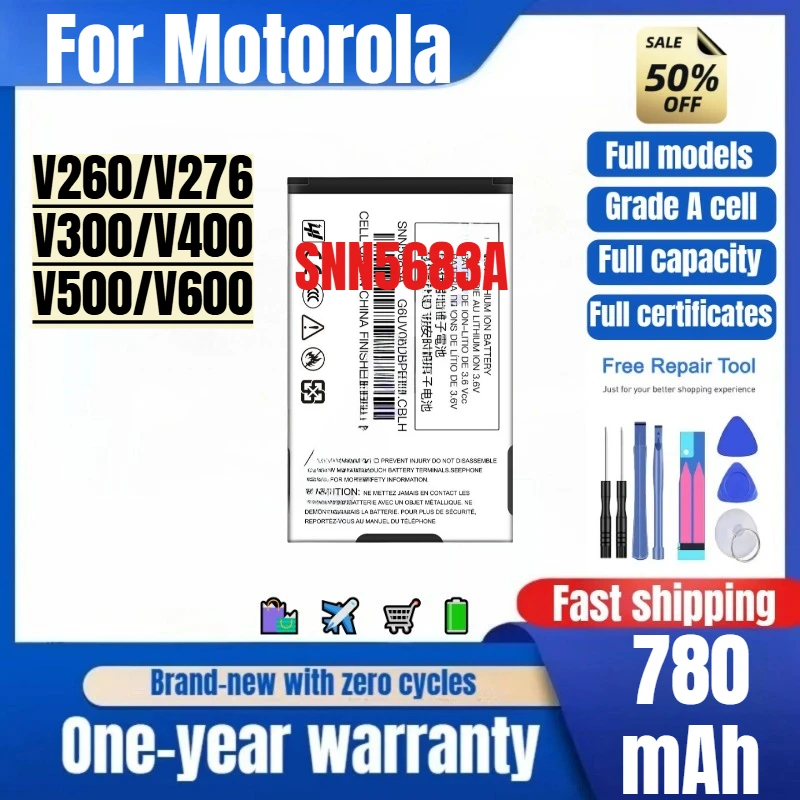 SNN5683A for Motorola V260/V276/V300/V400/V500/V600 Phone Batteries High Quality High Capacity Replacement Bateria with Tools
SNN5683A for Motorola V260/V276/V300/V400/V500/V600 Phone Batteries High Quality High Capacity Replacement Bateria with Tools
