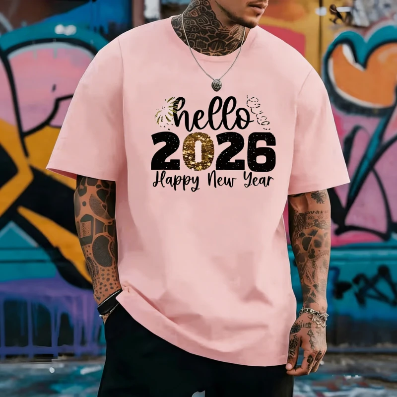 2026 New Year Hello Simple Graphic T-Shirt Golden Lettering Casual Crew Neck Unisex Tee Fashion Leisure All-match Short-sleev
2026 New Year Hello Simple Graphic T-Shirt Golden Lettering Casual Crew Neck Unisex Tee Fashion Leisure All-match Short-sleev