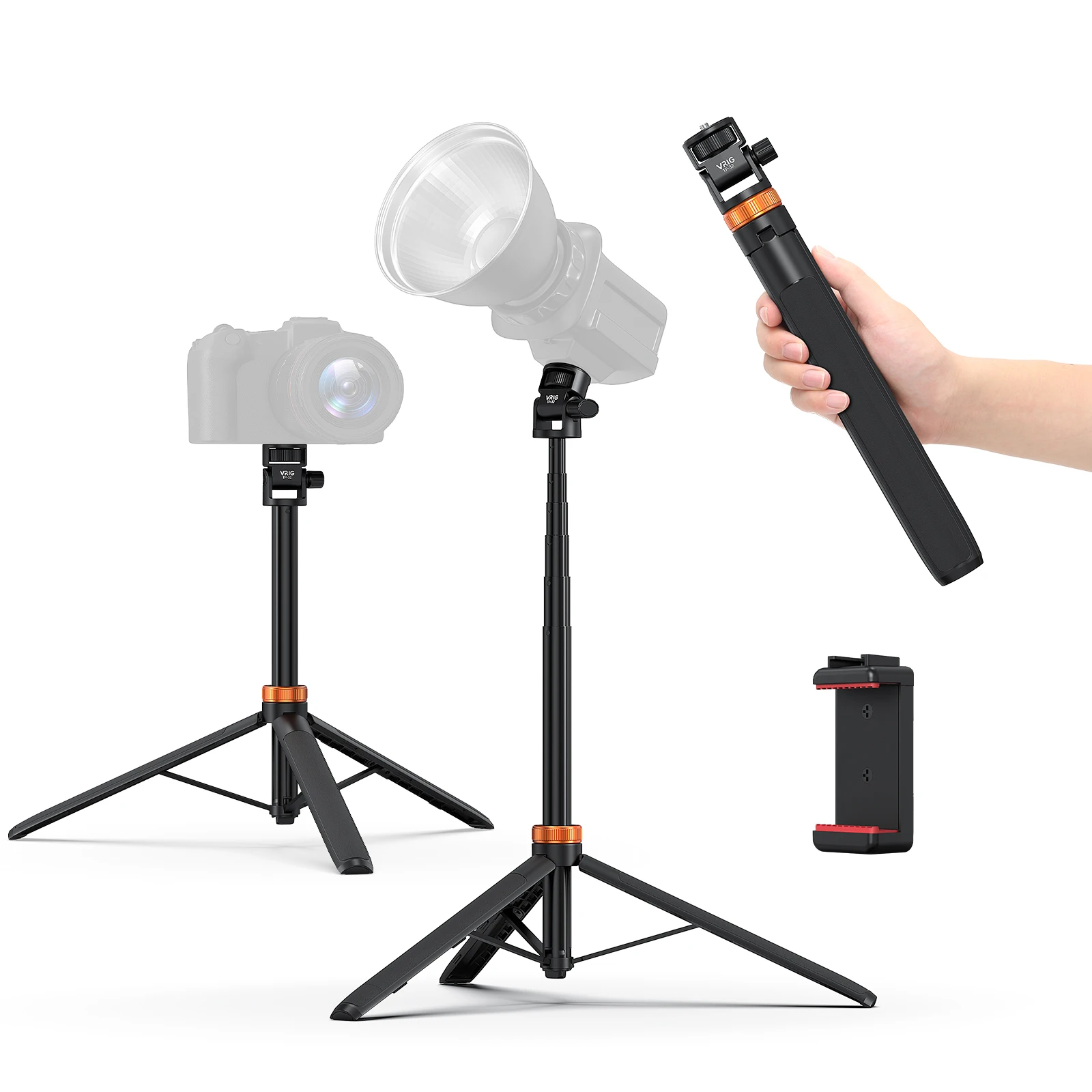 Vrig Extendable Photography Light Stand 65" 180° Pitch Tripod with 1/4" Screw Phone Clamp for Continute Output Lighting Cameras
Vrig Extendable Photography Light Stand 65" 180° Pitch Tripod with 1/4" Screw Phone Clamp for Continute Output Lighting Cameras