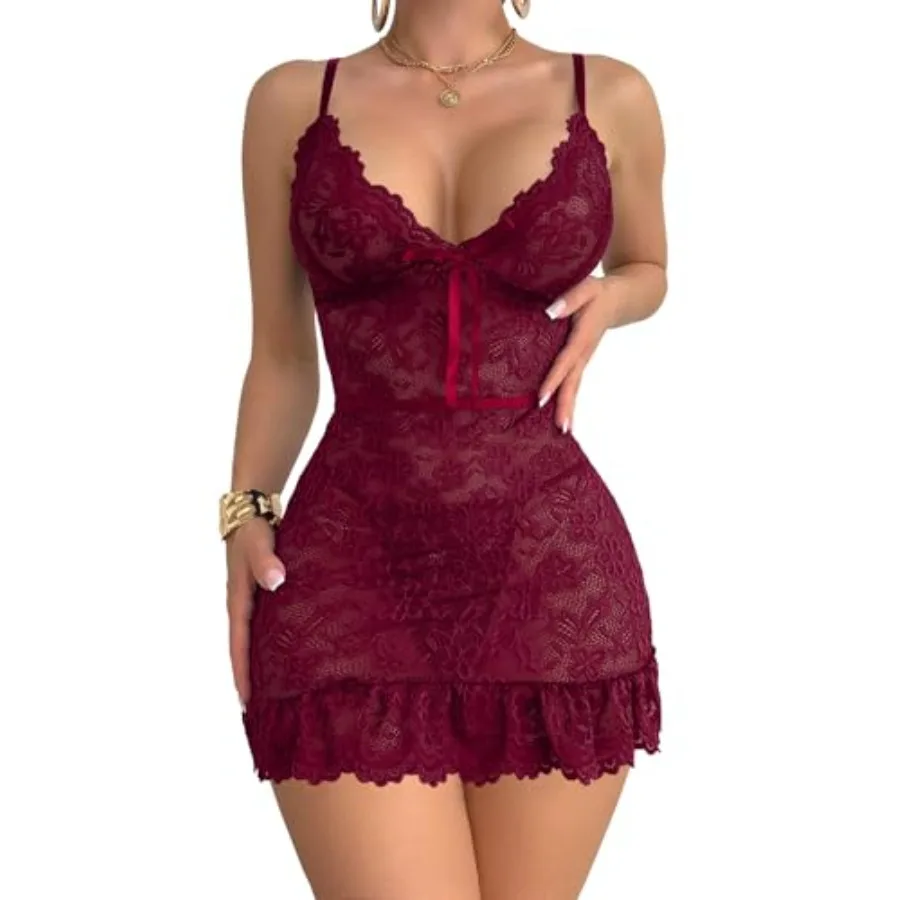 Sexy Sheer Mini Bodycon Babydoll Lace Lingerie Set Sleep Dress with Thong 2 Pcs Outfits
Sexy Sheer Mini Bodycon Babydoll Lace Lingerie Set Sleep Dress with Thong 2 Pcs Outfits