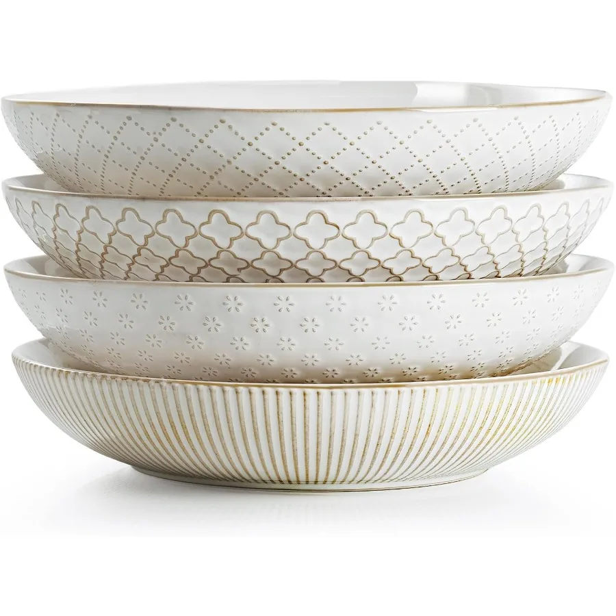 Large Pasta Bowls for Salad Serving 9.2 inch 42 oz Set of 4 Ceramic Bowl Plates with Farmhouse Embossed Design Ideal for Dinner
Large Pasta Bowls for Salad Serving 9.2 inch 42 oz Set of 4 Ceramic Bowl Plates with Farmhouse Embossed Design Ideal for Dinner