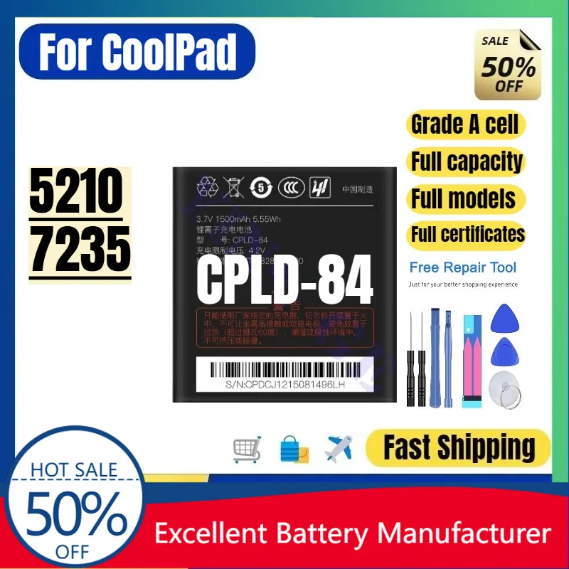 0 Cycle CPLD-84 Battery for CoolPad 5210 7235 Mobile Phone High Quality Replacement Battery Grade A Li-ion Bateria with Tools
0 Cycle CPLD-84 Battery for CoolPad 5210 7235 Mobile Phone High Quality Replacement Battery Grade A Li-ion Bateria with Tools