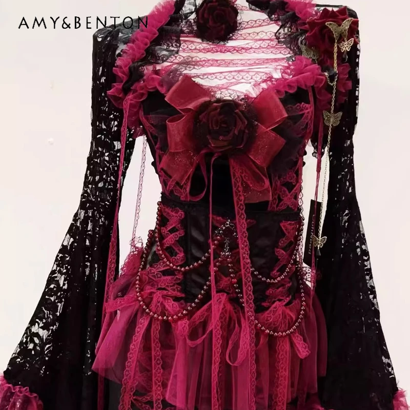 Original Design 2025 Spring Summer Red Black Sweet Cool Y2K Gothic Halloween Lolita Lace Hollow Out Sexy Fluffy Dresses Ladies
Original Design 2025 Spring Summer Red Black Sweet Cool Y2K Gothic Halloween Lolita Lace Hollow Out Sexy Fluffy Dresses Ladies