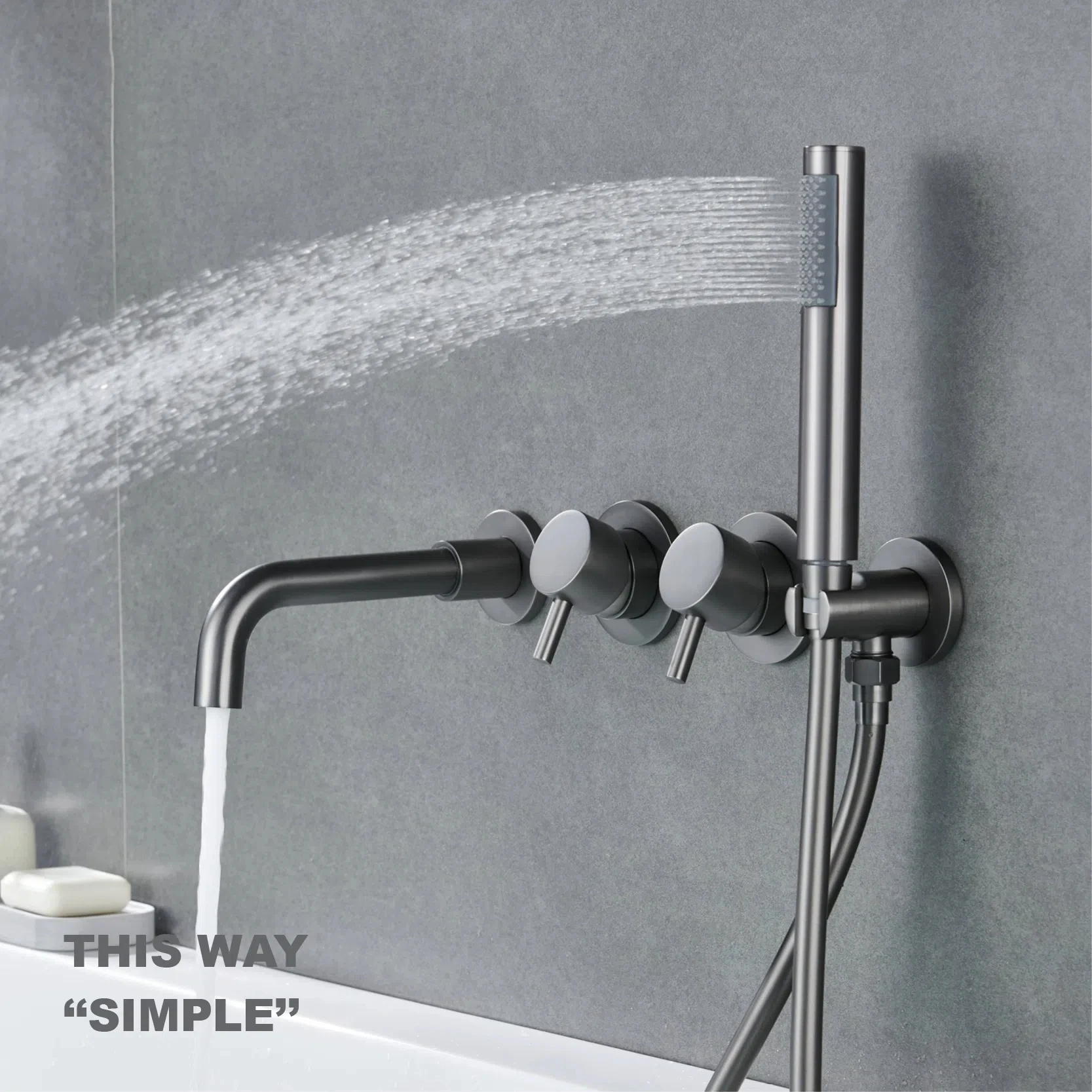 Luxury brass gun gray bathroom faucet with wall mounted design, dual handle split type cold and hot dual control bathtub Tap
Luxury brass gun gray bathroom faucet with wall mounted design, dual handle split type cold and hot dual control bathtub Tap