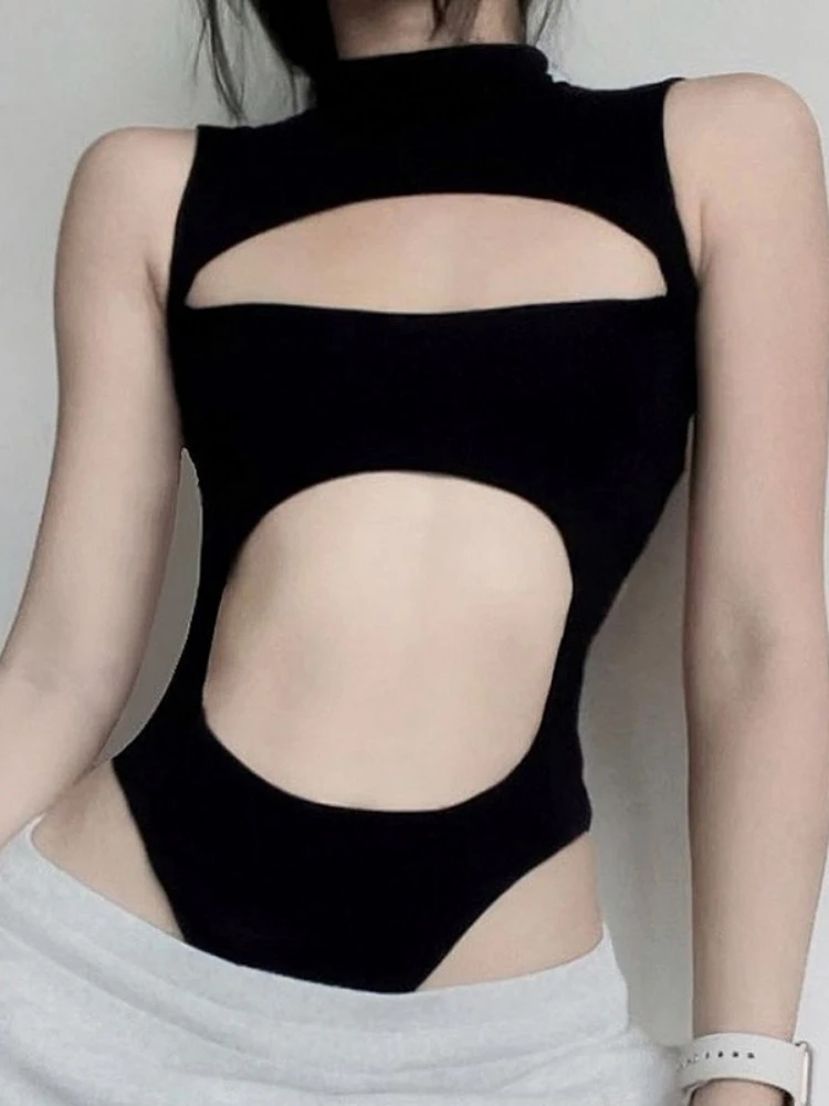 Harajuku Sexy Half High Collar Jumpsuits Streetwear Black Hollow Out Tshirts Women Y2k Aesthetic Irregular Grunge Slim Fit Tops
Harajuku Sexy Half High Collar Jumpsuits Streetwear Black Hollow Out Tshirts Women Y2k Aesthetic Irregular Grunge Slim Fit Tops
