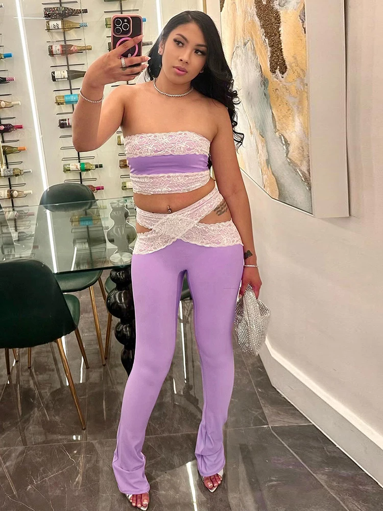 Whatiwear Lace Patchwork 2 Piece Set Women Sexy Backless Strapless Tops+Cross Hollow Skinny Long Pants Street Wild Style Outfits
Whatiwear Lace Patchwork 2 Piece Set Women Sexy Backless Strapless Tops+Cross Hollow Skinny Long Pants Street Wild Style Outfits