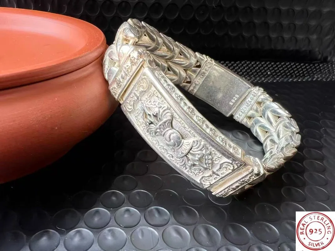 925 Tibetan Silver Color Bracelet, Inlaid Brass Hollow Magic Pestle Design, Unisex Couple Personalized Fashion Jewelry Gift
925 Tibetan Silver Color Bracelet, Inlaid Brass Hollow Magic Pestle Design, Unisex Couple Personalized Fashion Jewelry Gift