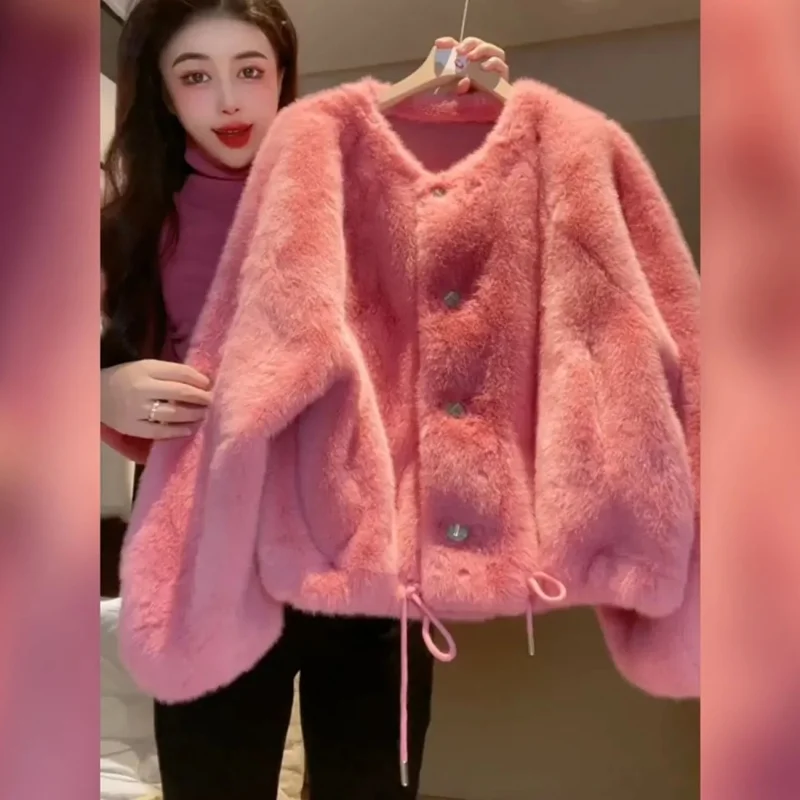 Premium Round Neck Pink Coat For Women, French Style Autumn Winter Vintage, Gentle & Lazy Style, Loose Casual Plush Jacket w1927
Premium Round Neck Pink Coat For Women, French Style Autumn Winter Vintage, Gentle & Lazy Style, Loose Casual Plush Jacket w1927