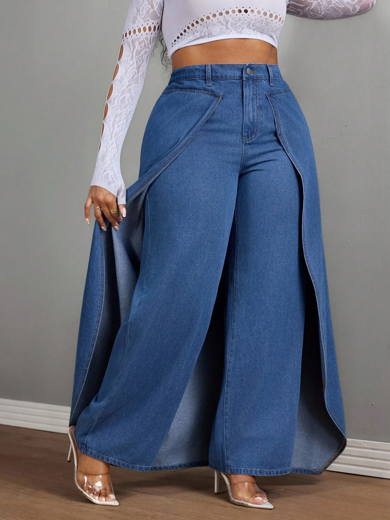 Джинсы Slaydiva Plus Size с высокой талией, широкими штанинами и боковым разрезом, синие, неэластичные, для весны
Джинсы Slaydiva Plus Size с высокой талией, широкими штанинами и боковым разрезом, синие, неэластичные, для весны