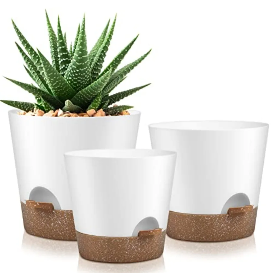 Indoor Outdoor Plant Pots Self Watering Planters with Drainage Holes and Saucers 9 8 7.5 Inches 3 Pots Snow
Indoor Outdoor Plant Pots Self Watering Planters with Drainage Holes and Saucers 9 8 7.5 Inches 3 Pots Snow