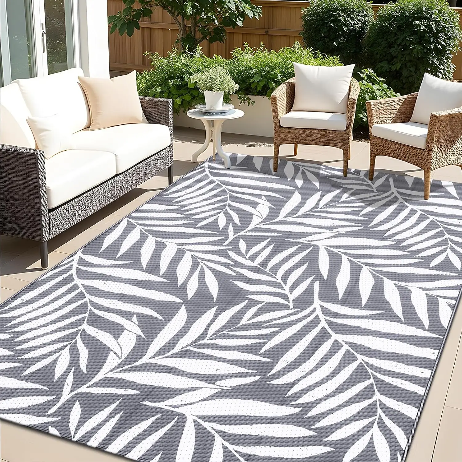 Waterproof Outdoor Rug 5x8 ft, Reversible Plastic Straw Mat with Leaf Pattern, for Patio, Camping, RV, Balcony, Backyard, Grey & White
Waterproof Outdoor Rug 5x8 ft, Reversible Plastic Straw Mat with Leaf Pattern, for Patio, Camping, RV, Balcony, Backyard, Grey & White
