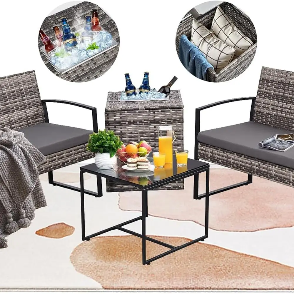 Комплект уличной мебели для патио с охладителем для напитков, серые плетеные кресла и кофейный столик для сада, балкона, веранды
Комплект уличной мебели для патио с охладителем для напитков, серые плетеные кресла и кофейный столик для сада, балкона, веранды