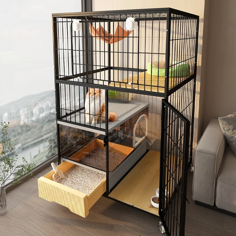 Cat cage with toilet, integrated cat litter box, one bedroom, living room, one bathroom, empty cat cage indoors
Cat cage with toilet, integrated cat litter box, one bedroom, living room, one bathroom, empty cat cage indoors