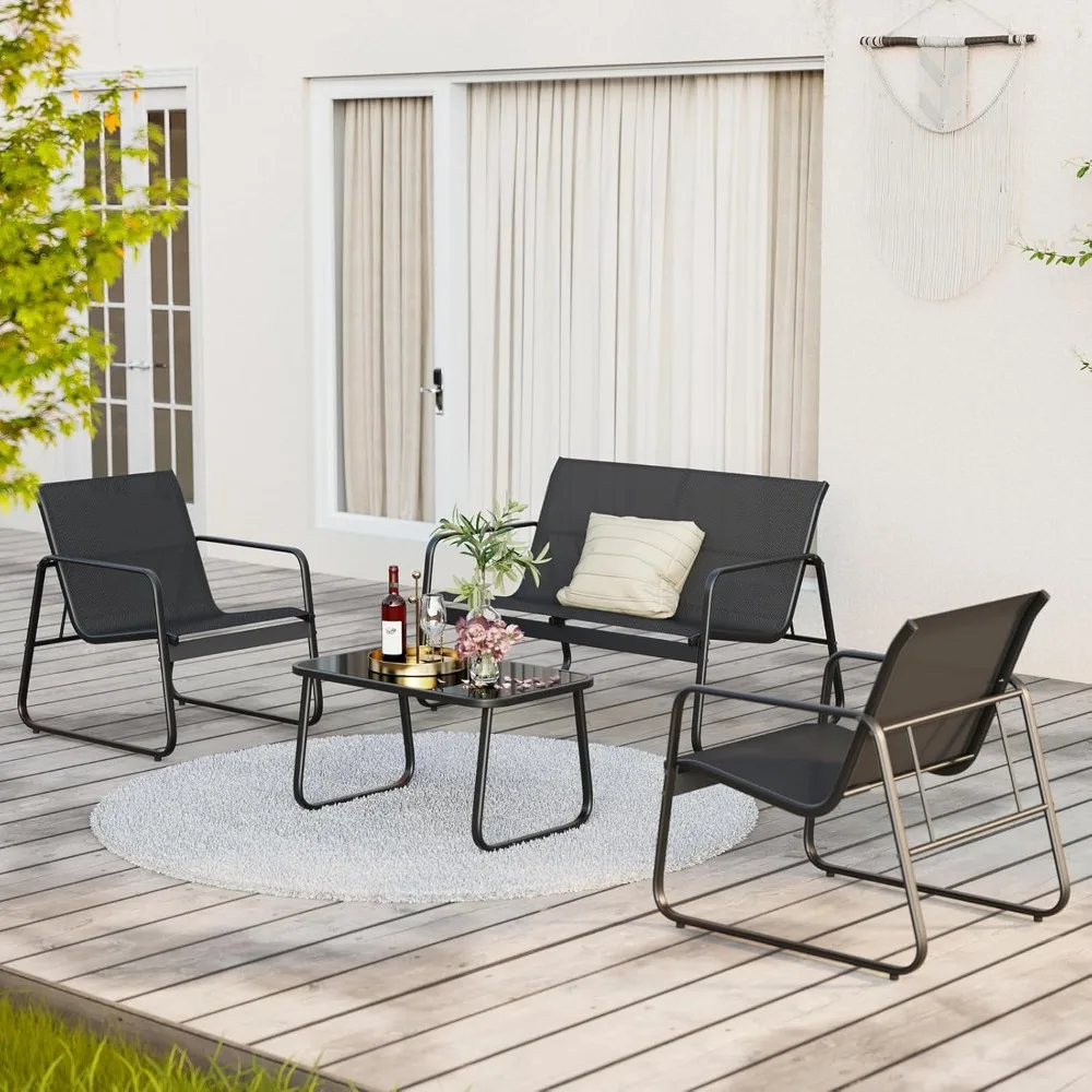 4 Piece Patio Furniture Set, Outdoor Patio Furniture with Loveseat and 2 Single Chairs, Bistro Table and Chairs Set
4 Piece Patio Furniture Set, Outdoor Patio Furniture with Loveseat and 2 Single Chairs, Bistro Table and Chairs Set