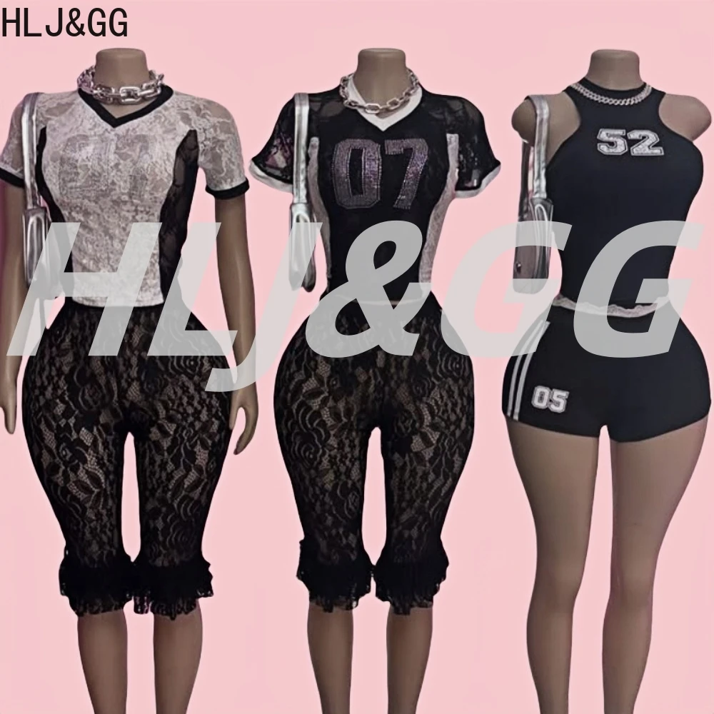 HLJ&GG Fashion Lace Rhinestone See Though Two Piece Sets Women Short Sleeve Crop Top And Mesh Ruffle Shorts Outfits Streetwear
HLJ&GG Fashion Lace Rhinestone See Though Two Piece Sets Women Short Sleeve Crop Top And Mesh Ruffle Shorts Outfits Streetwear