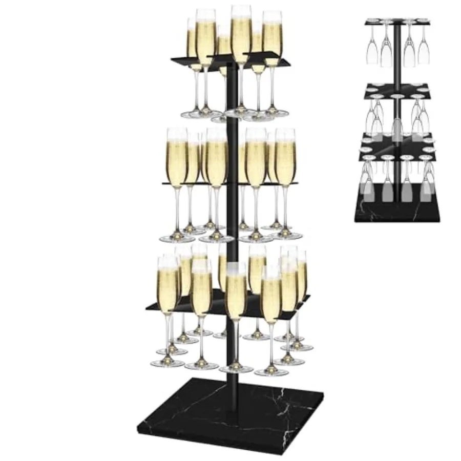Champagne Tower with Marble Base, 26 Slots Champagne Display Rack for Serving and Drying, 3-Tier Cocktail Tree Stand for Drinks
Champagne Tower with Marble Base, 26 Slots Champagne Display Rack for Serving and Drying, 3-Tier Cocktail Tree Stand for Drinks