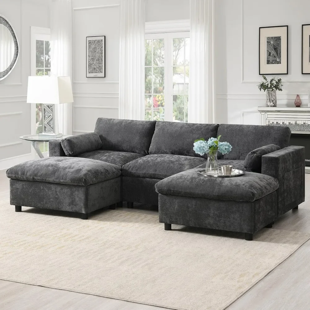 Sectional Sofa with Storage Pockets & Removable Ottomans, 5 Seat U Shaped Sleeper Cloud Couch Set
Sectional Sofa with Storage Pockets & Removable Ottomans, 5 Seat U Shaped Sleeper Cloud Couch Set
