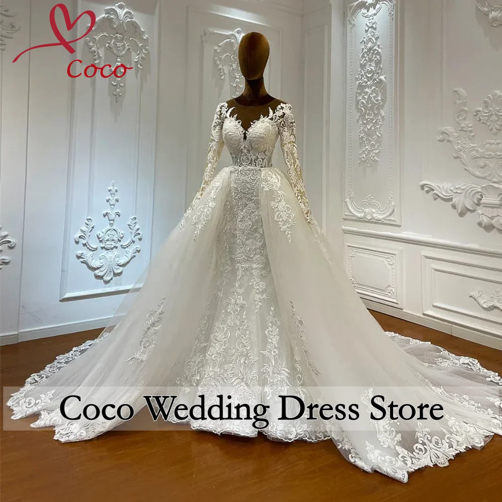 Customized Exquisite Mermaid Women's Long Sleeve Wedding Dresses Dismountable Train Lace Appliques Bride Gowns Robe De Mariée
Customized Exquisite Mermaid Women's Long Sleeve Wedding Dresses Dismountable Train Lace Appliques Bride Gowns Robe De Mariée