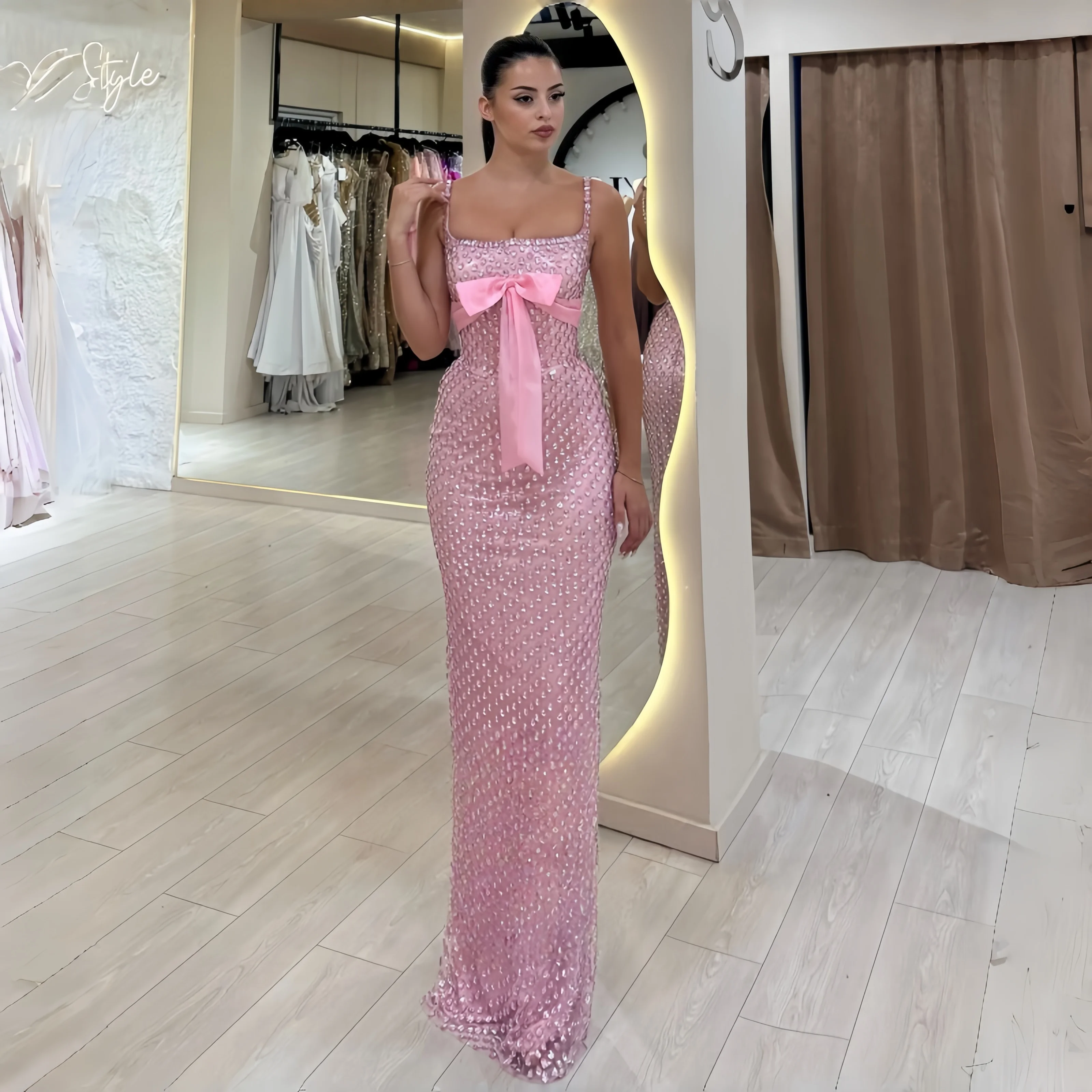 Customized Sparkly Bowknot Evening Dresses Rhinestones Spaghetti Straps Straight for Women Dubai Saudi Vestidos De Fiesta Plus
Customized Sparkly Bowknot Evening Dresses Rhinestones Spaghetti Straps Straight for Women Dubai Saudi Vestidos De Fiesta Plus