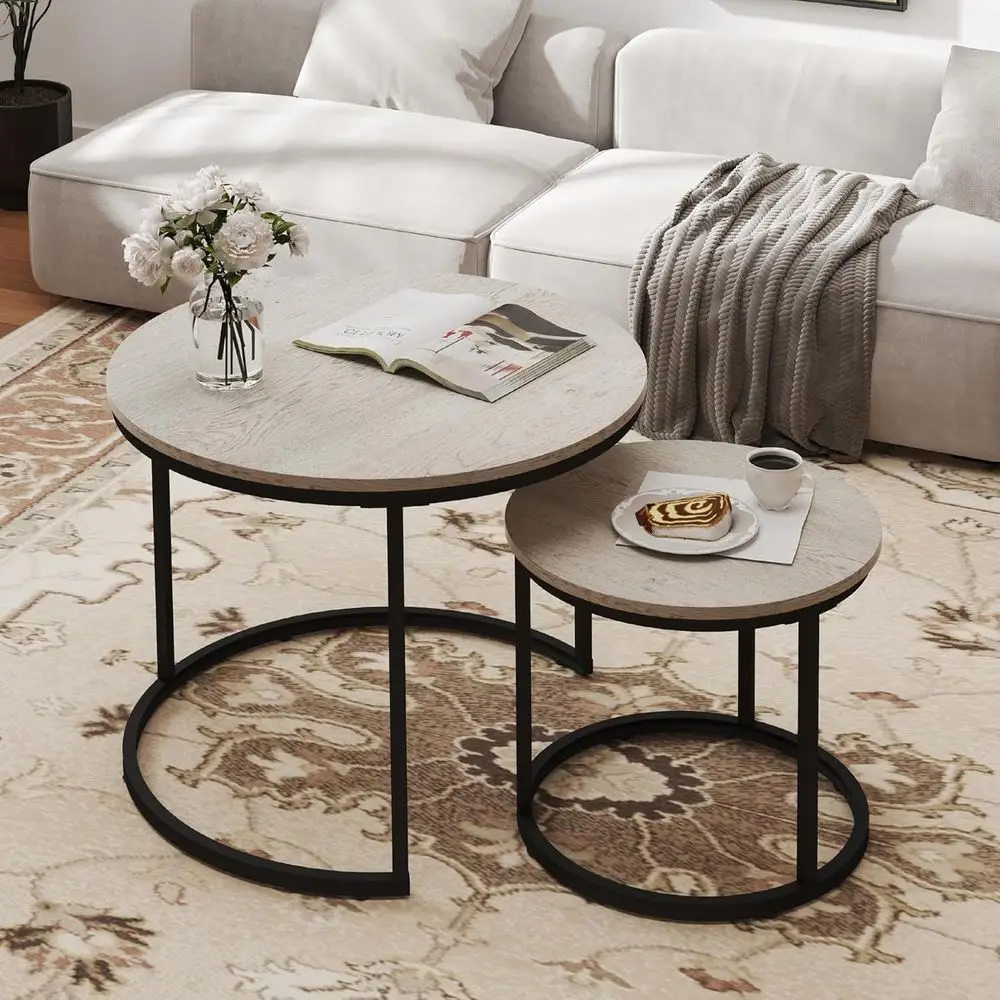 2-Piece Round Nesting Coffee Tables with Adjustable Non-Slip Feet, Wood Grain Grey for Living Room and Bedroom
2-Piece Round Nesting Coffee Tables with Adjustable Non-Slip Feet, Wood Grain Grey for Living Room and Bedroom