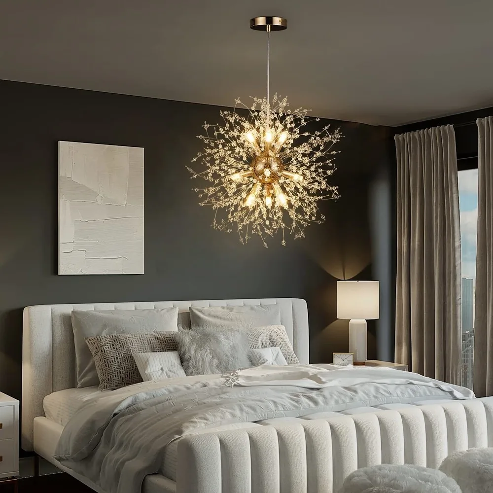 Gold Modern Crystal Chandeliers Pendant Light Fixtures 8-Light Semi Flush Mount Ceiling Lamp Dandelion Firework Decor Chandelier
Gold Modern Crystal Chandeliers Pendant Light Fixtures 8-Light Semi Flush Mount Ceiling Lamp Dandelion Firework Decor Chandelier