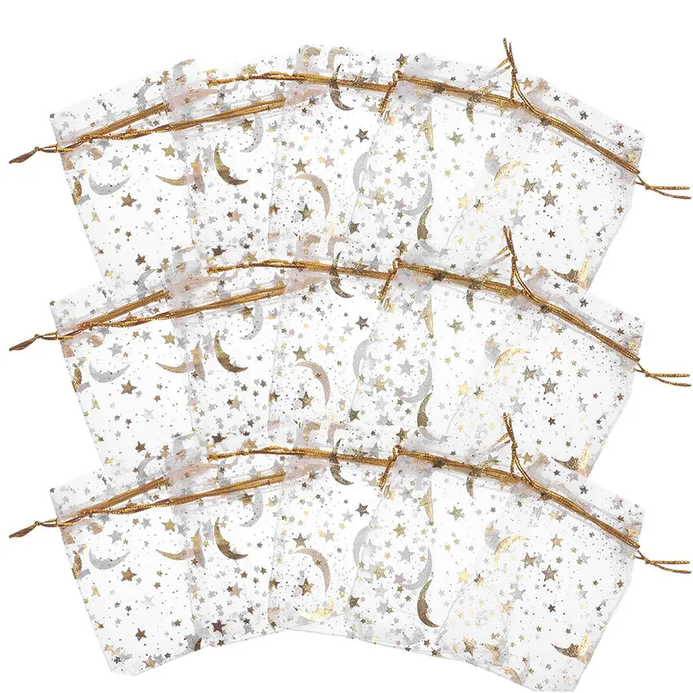 50pcs Gold Stitched Stars Moon Net Bags 9x12cm White Mesh Jewelry Drawstring Small Gift Bags for Wedding Party Favor Storage
50pcs Gold Stitched Stars Moon Net Bags 9x12cm White Mesh Jewelry Drawstring Small Gift Bags for Wedding Party Favor Storage