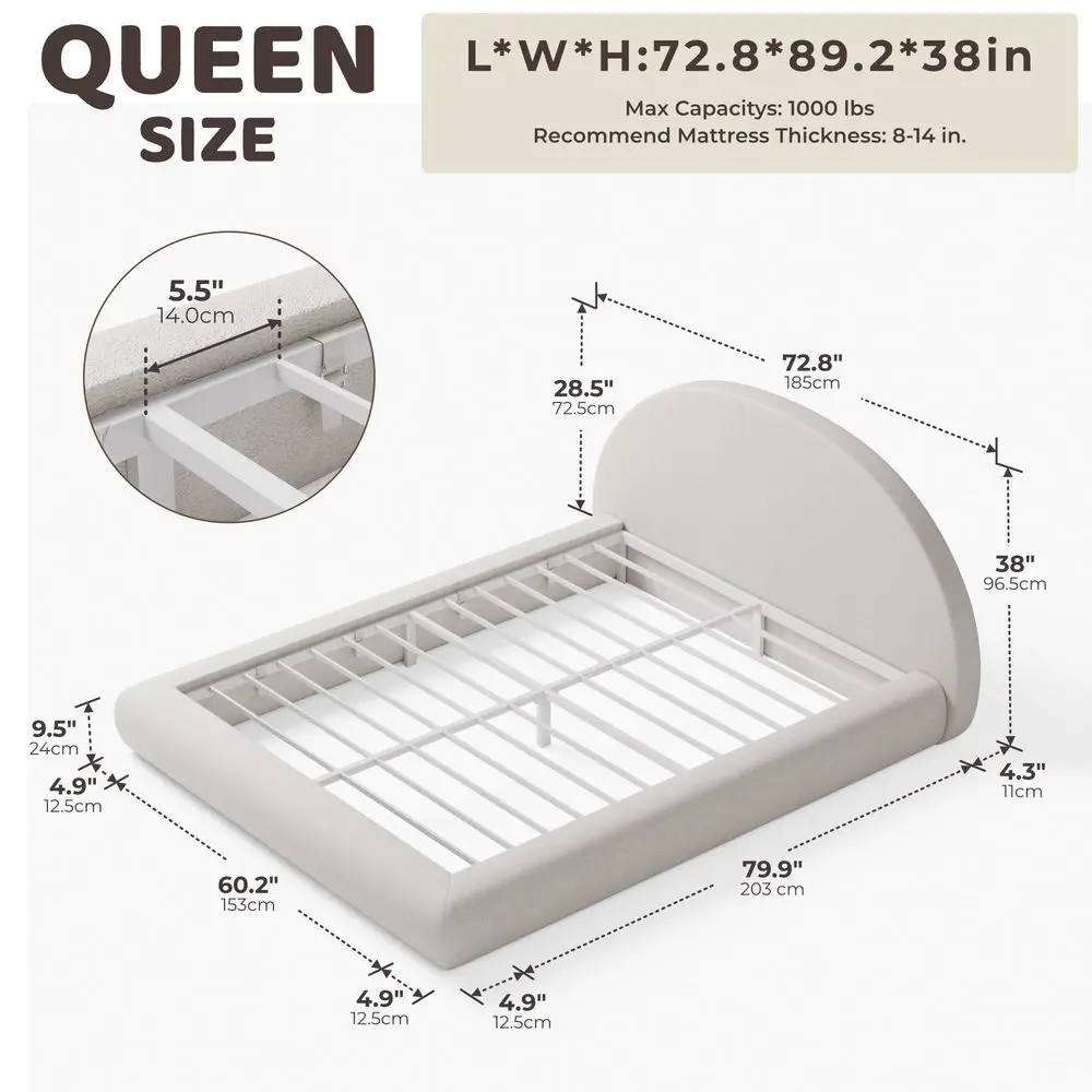 AirFrame HalfMoon Upholstered Queen Platform Bed Frame, Velvet Curved Arched Base with Headboard, 5 Inch Fully Round Cushioned
AirFrame HalfMoon Upholstered Queen Platform Bed Frame, Velvet Curved Arched Base with Headboard, 5 Inch Fully Round Cushioned