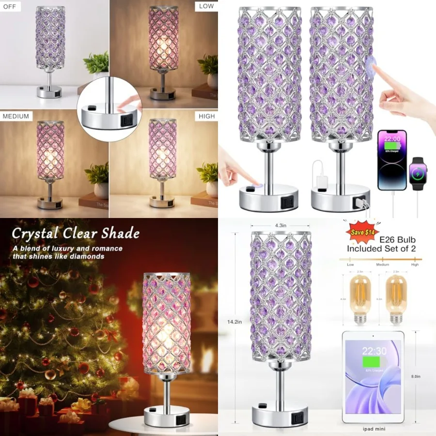 Crystal Lamps Set of 2, 3 Way Dimmable Touch Lamp with Crystal Shade, Bedside Nightstand Lamps for Living Room Bedroom Home Off
Crystal Lamps Set of 2, 3 Way Dimmable Touch Lamp with Crystal Shade, Bedside Nightstand Lamps for Living Room Bedroom Home Off