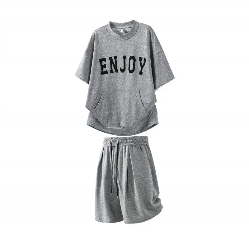 Fashionable Casual Sportswear Set Korean Hong Kong Style Summer Collection Short Sleeve Cotton Polyester Blend Shorts
Fashionable Casual Sportswear Set Korean Hong Kong Style Summer Collection Short Sleeve Cotton Polyester Blend Shorts