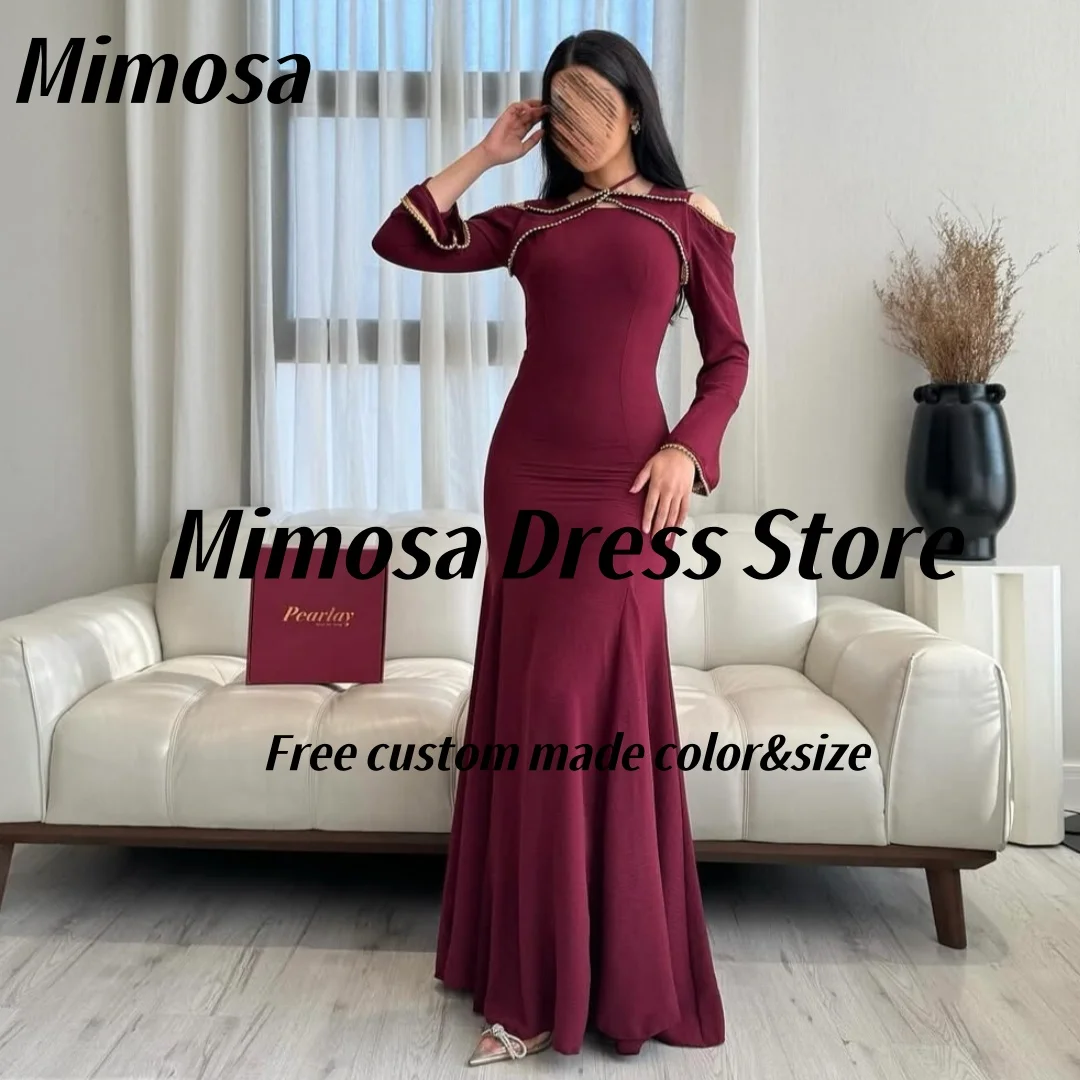 Mimosa Prom Dresses 2025 Beading Neckline Long Sleeves Evening Party Dress Lace Up Back Robes De Soirée Customized
Mimosa Prom Dresses 2025 Beading Neckline Long Sleeves Evening Party Dress Lace Up Back Robes De Soirée Customized
