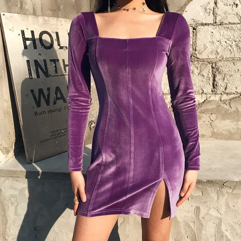 Women's Retro Dress Velvet Long-sleeved Sexy Mini Skirt Korean Fashion Spring and Autumn Velvet Purple Short Vestidos Streetwear
Women's Retro Dress Velvet Long-sleeved Sexy Mini Skirt Korean Fashion Spring and Autumn Velvet Purple Short Vestidos Streetwear